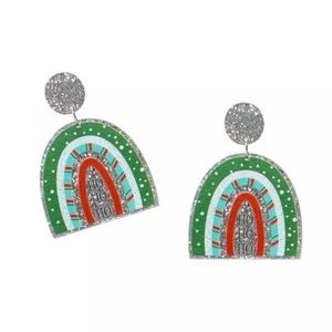 Ho Ho Ho Green, Red and Silver Sparkle Earrings